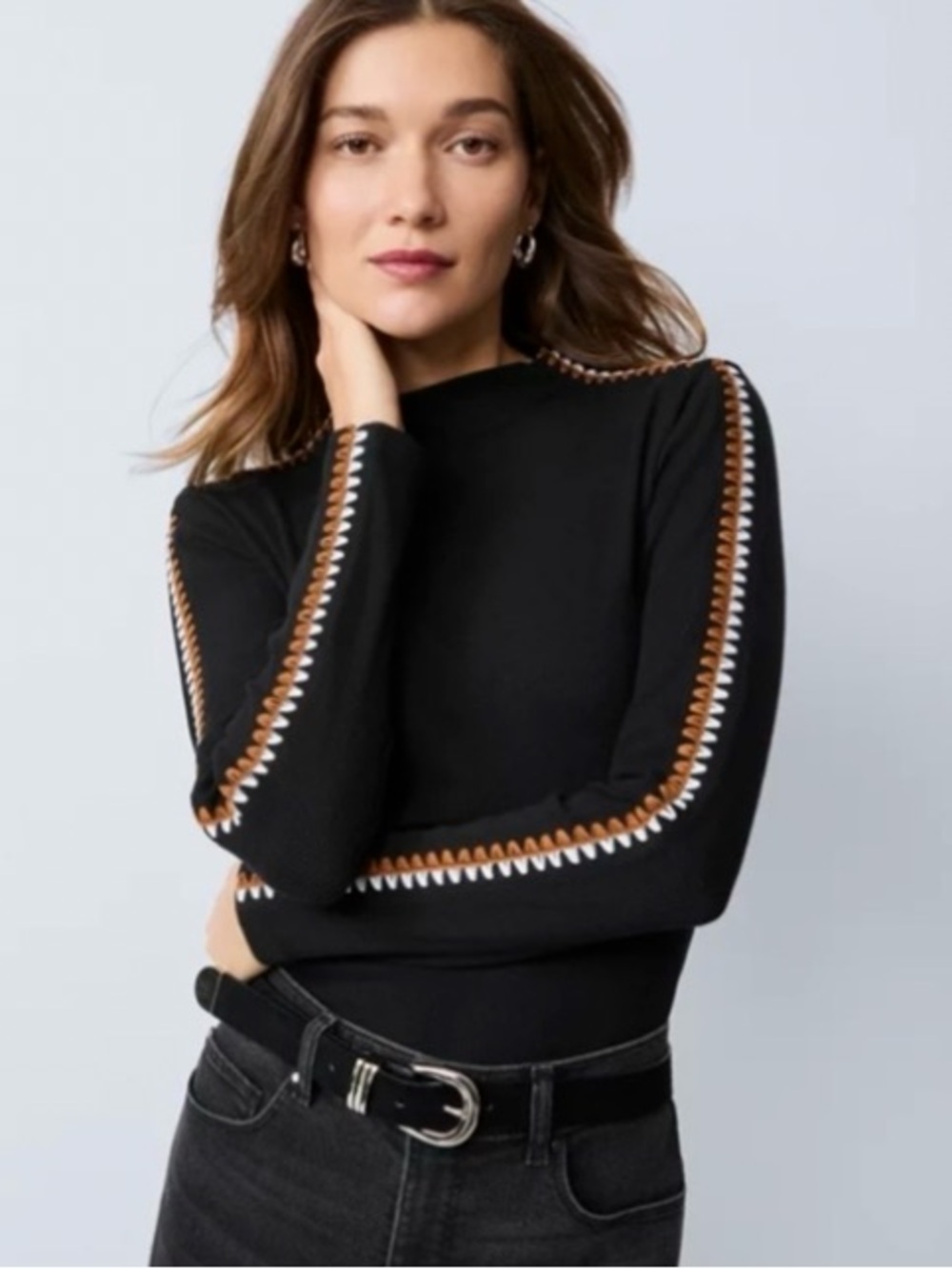 Ann Taylor Weekend Black Sweater with Contrast Detail XL NWT